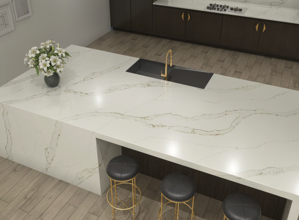 alacatta Aurora Quartz, By Daltile Quartz, Available at Royal Kitchen and Bathroom.